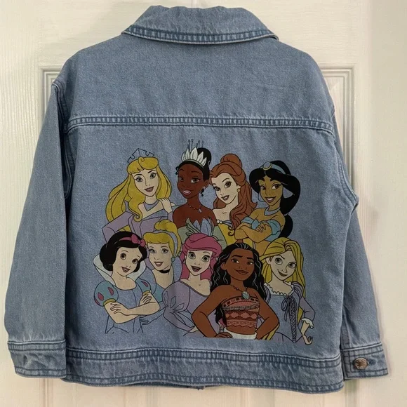 Disney Baby Girl Blue Jean Jacket with All Princess Paint on the back
